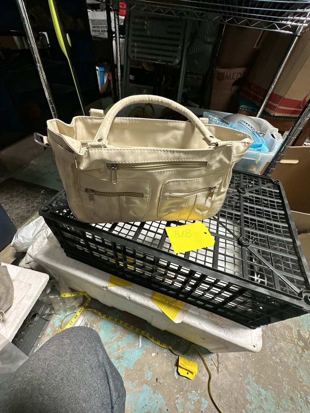 Cream Multi-Pocket Nylon Satchel Handbag with Shoulder Strap